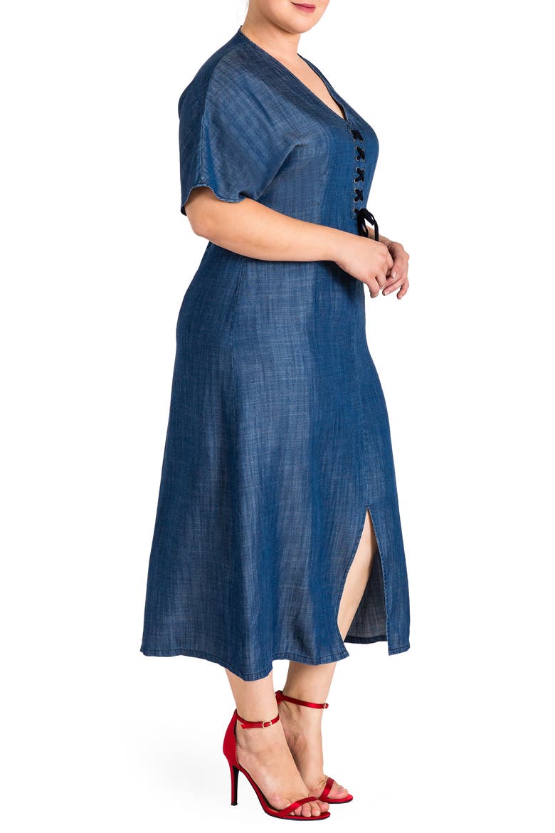 Meme Chambray Midi Dress, Alternate, color, NAVY