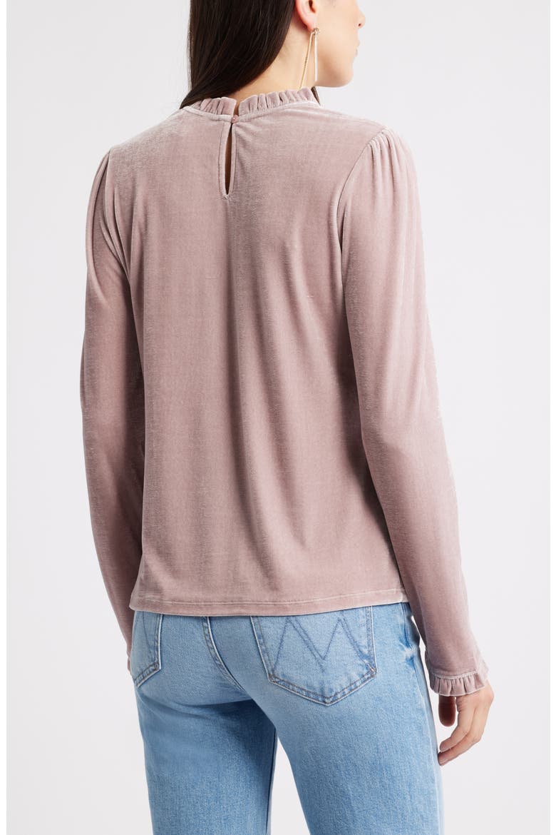 Velour Ruffle Neck Top, Alternate, color, PINK TIMBER