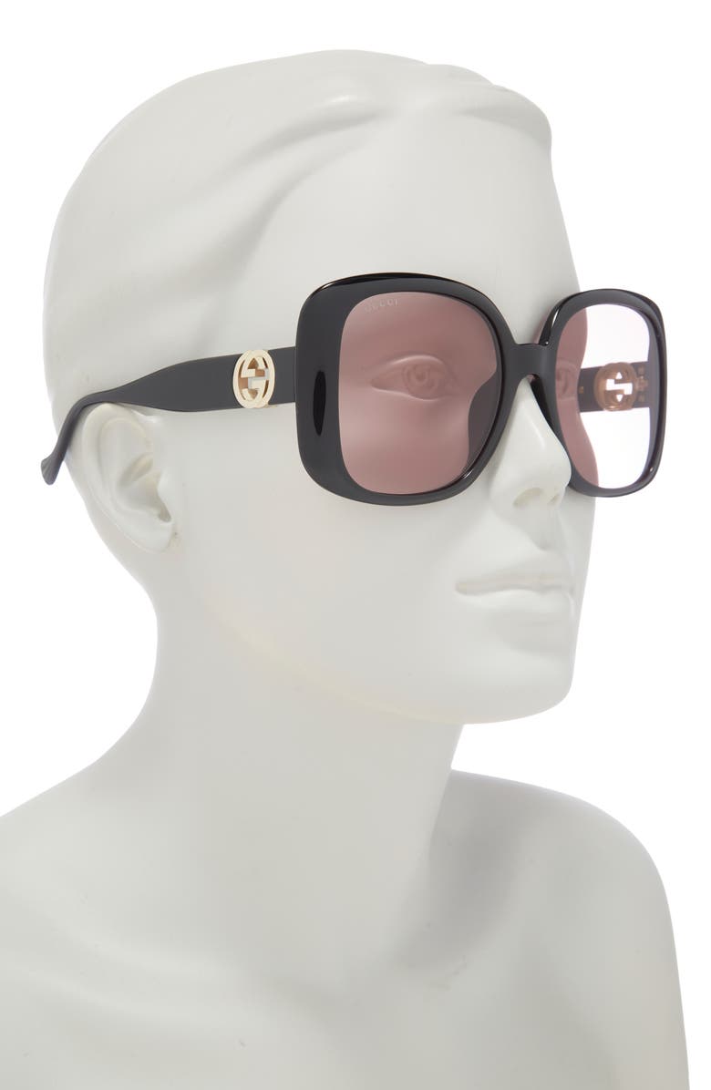 Gucci Best 57mm Square Sunglasses, Alternate, color, Black Black Pink