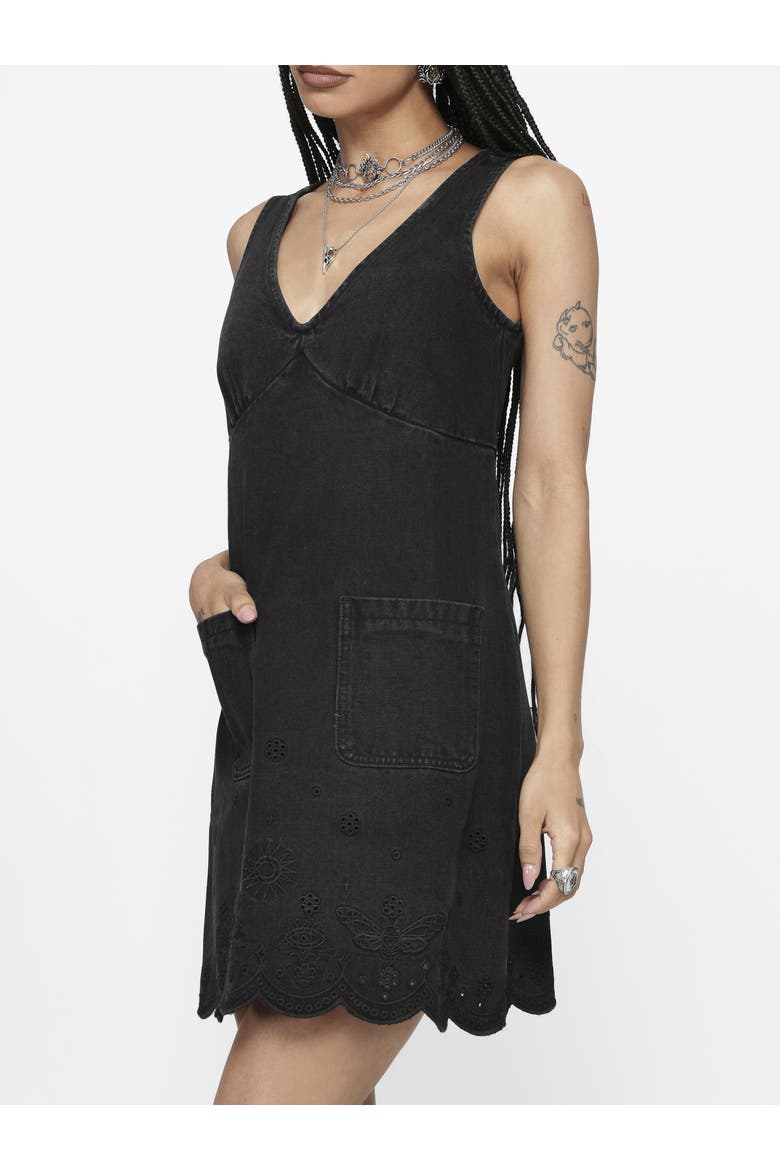 Ayr Broderie Denim Pinafore Dress, Alternate, color, Black