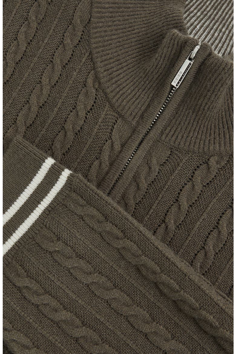 Tuscano Cable Quarter Zip Sweater, Alternate, color, KHAKI GREEN
