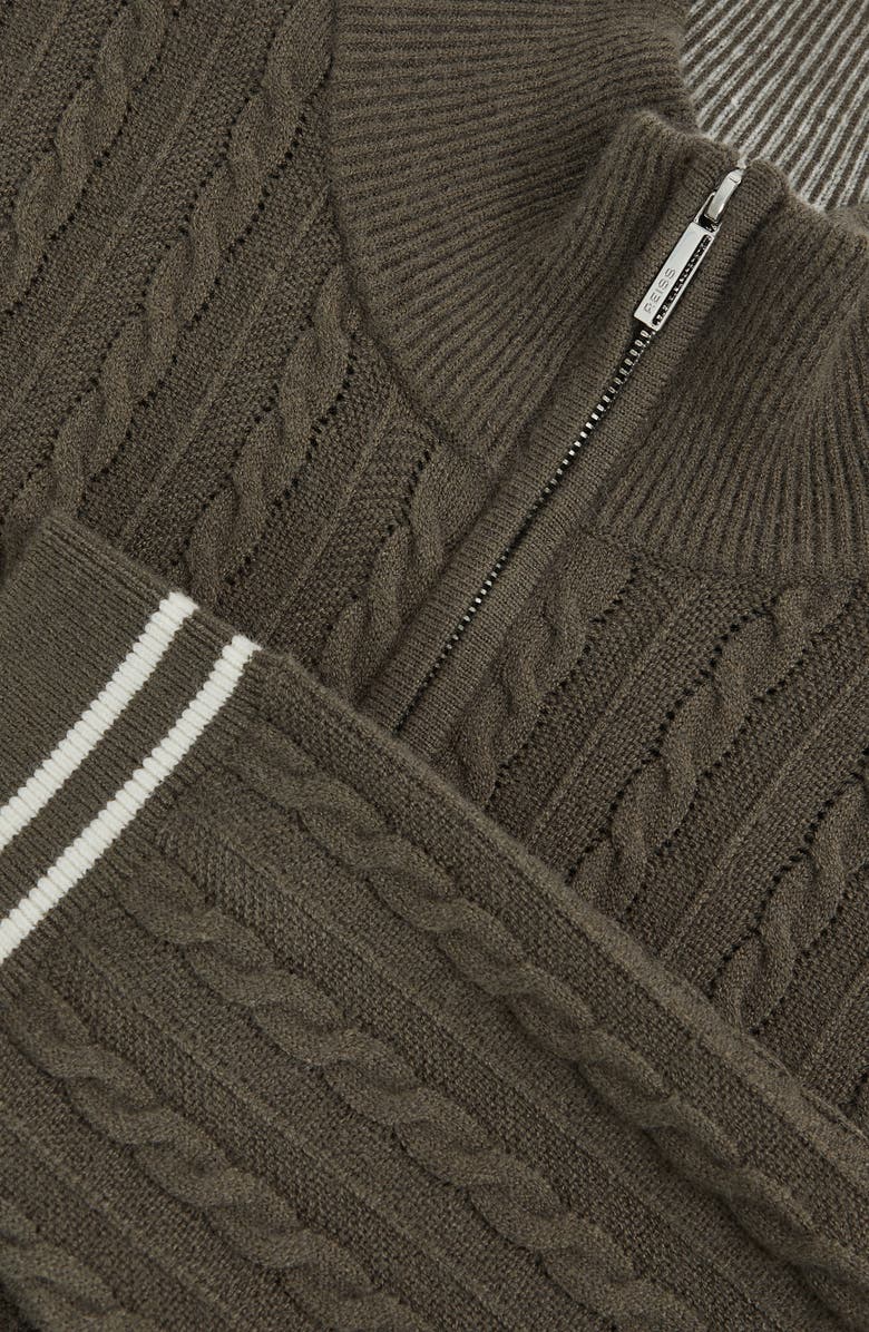 Reiss Tuscano Cable Quarter Zip Sweater, Alternate, color, Khaki Green