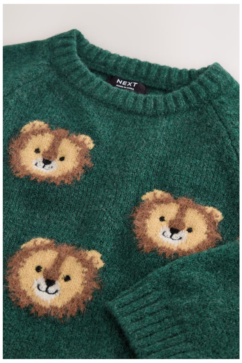 Kids' Lion Appliqué Sweater, Alternate, color, GREEN