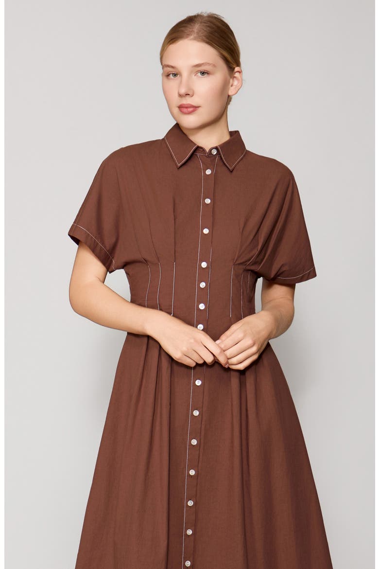 Contrast Stitch Midi Shirtdress, Alternate, color, BROWN