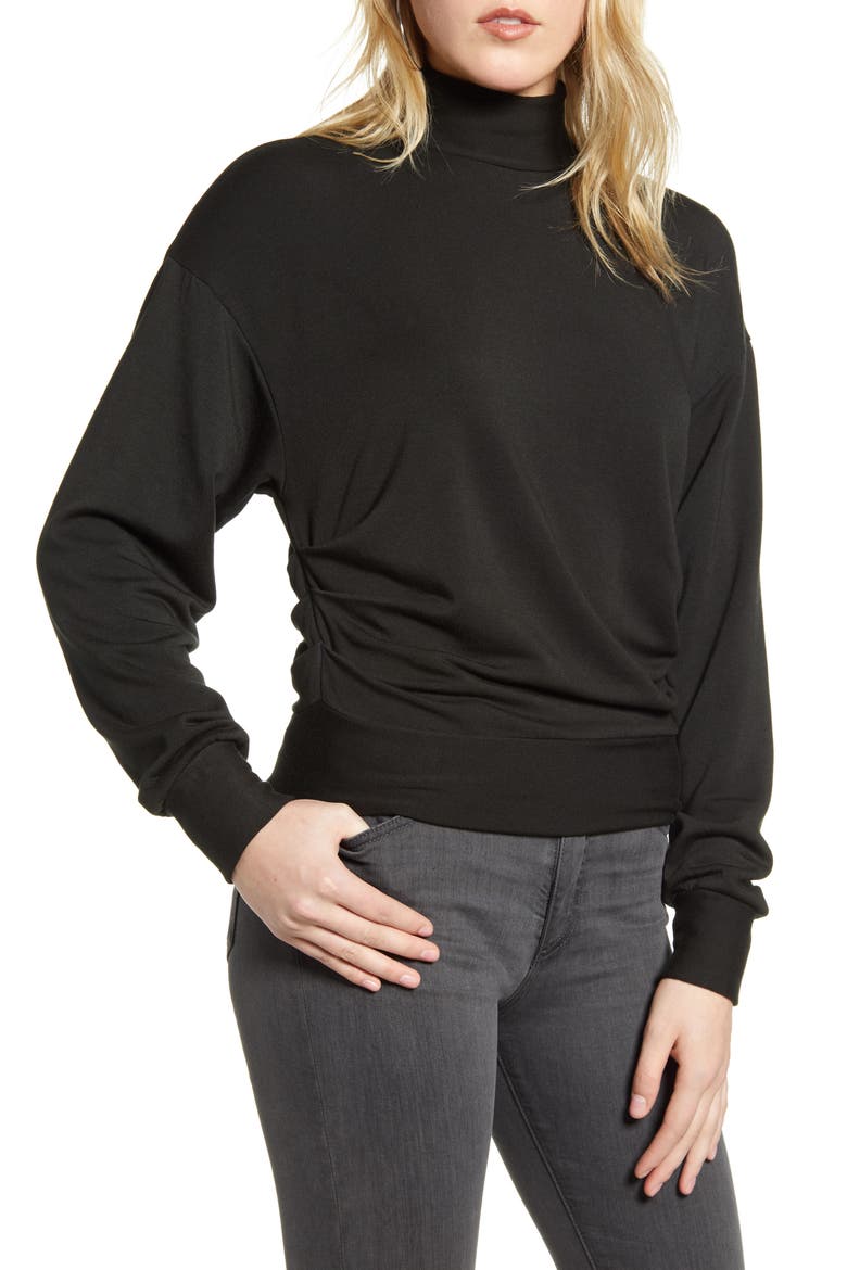 Mock Neck Fleece Sweatshirt, Main, color, BLACK