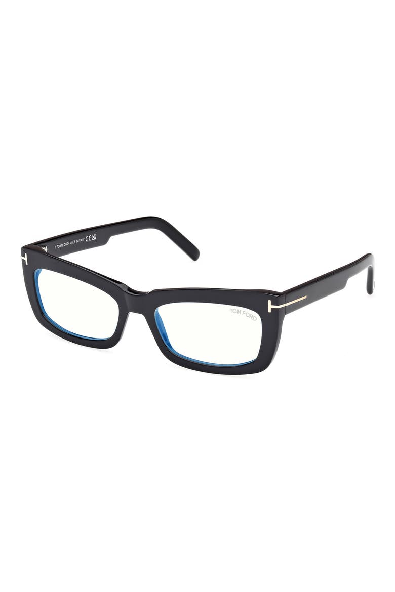 55mm Rectangular Blue Light Blocking Glasses, Alternate, color, BLACK ECO / T LOGO