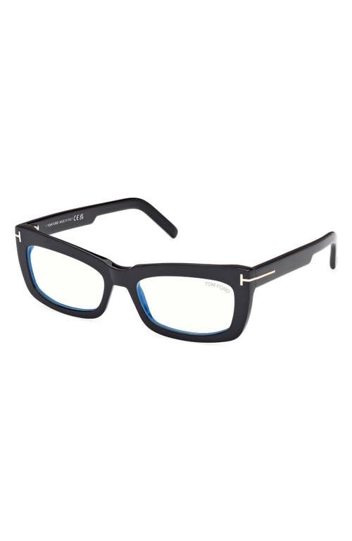 Tom Ford 55mm Rectangular Blue Light Blocking Glasses In Black