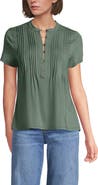 Lands' End Short Sleeve Lightweight Jersey Button Pintuck Top