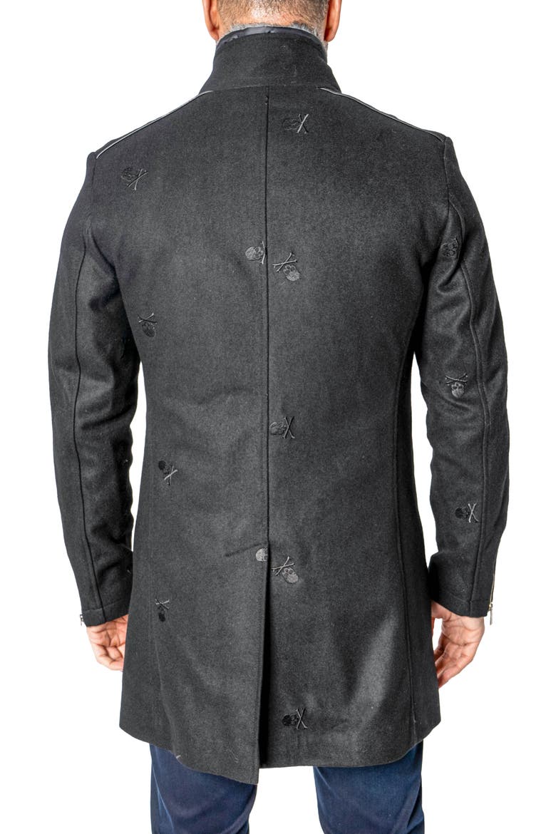 Captainskull Embroidered Wool Blend Peacoat, Alternate, color, BLACK