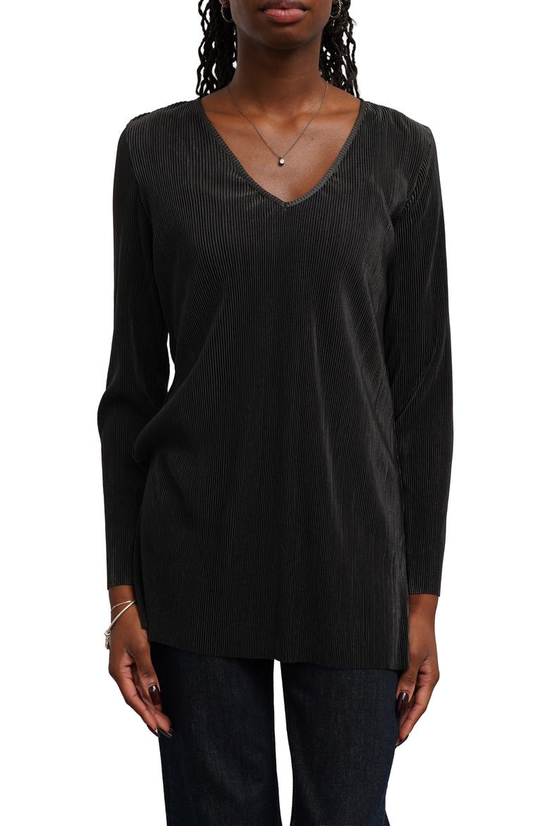 V-Neck Plissé Tunic, Main, color, BLACK