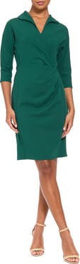 London Times Pleated Faux Wrap Dress