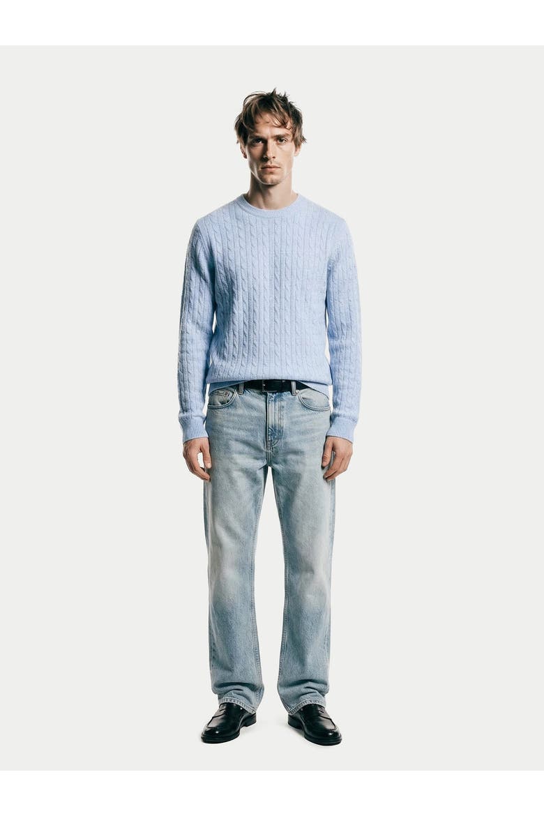 Cashmere Cable-Knit Sweater, Alternate, color, light-blue