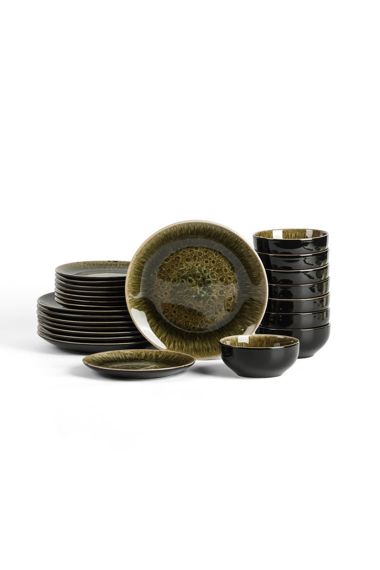 Riley 24-Piece Dinnerware Set Stoneware, Service for 8, Main, color, Black and Green