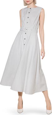 FREEMARKET Pinstripe Belted Midi Dress