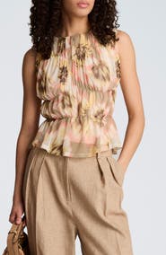 Kenneth Cole Floral Ruched Front Sleeveless top