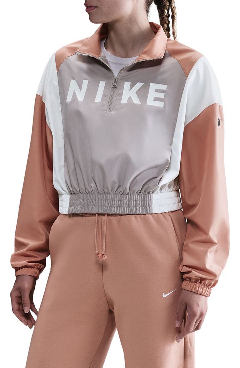 Nike Sportswear Woven Pullover Top, Main, color, College Grey/ Rose Gold/ Sail