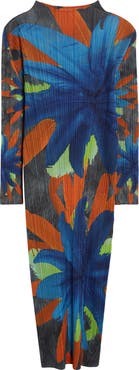Pleats Please Issey Miyake Carnival Pleated Long Sleeve Midi Dress
