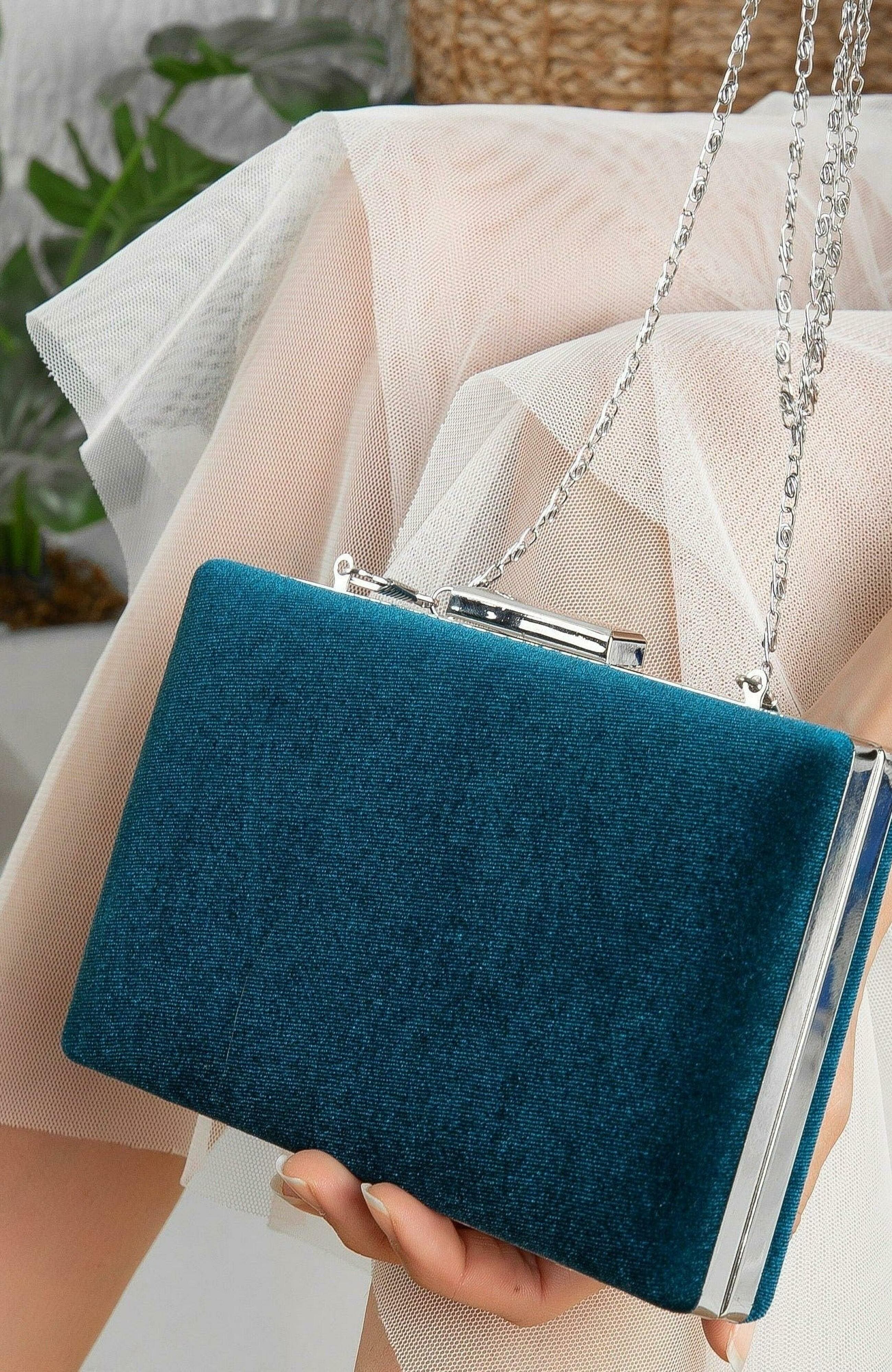 Forever & Always Shoes Clara Evening Clutch, Alternate, color, Teal Blue Velvet