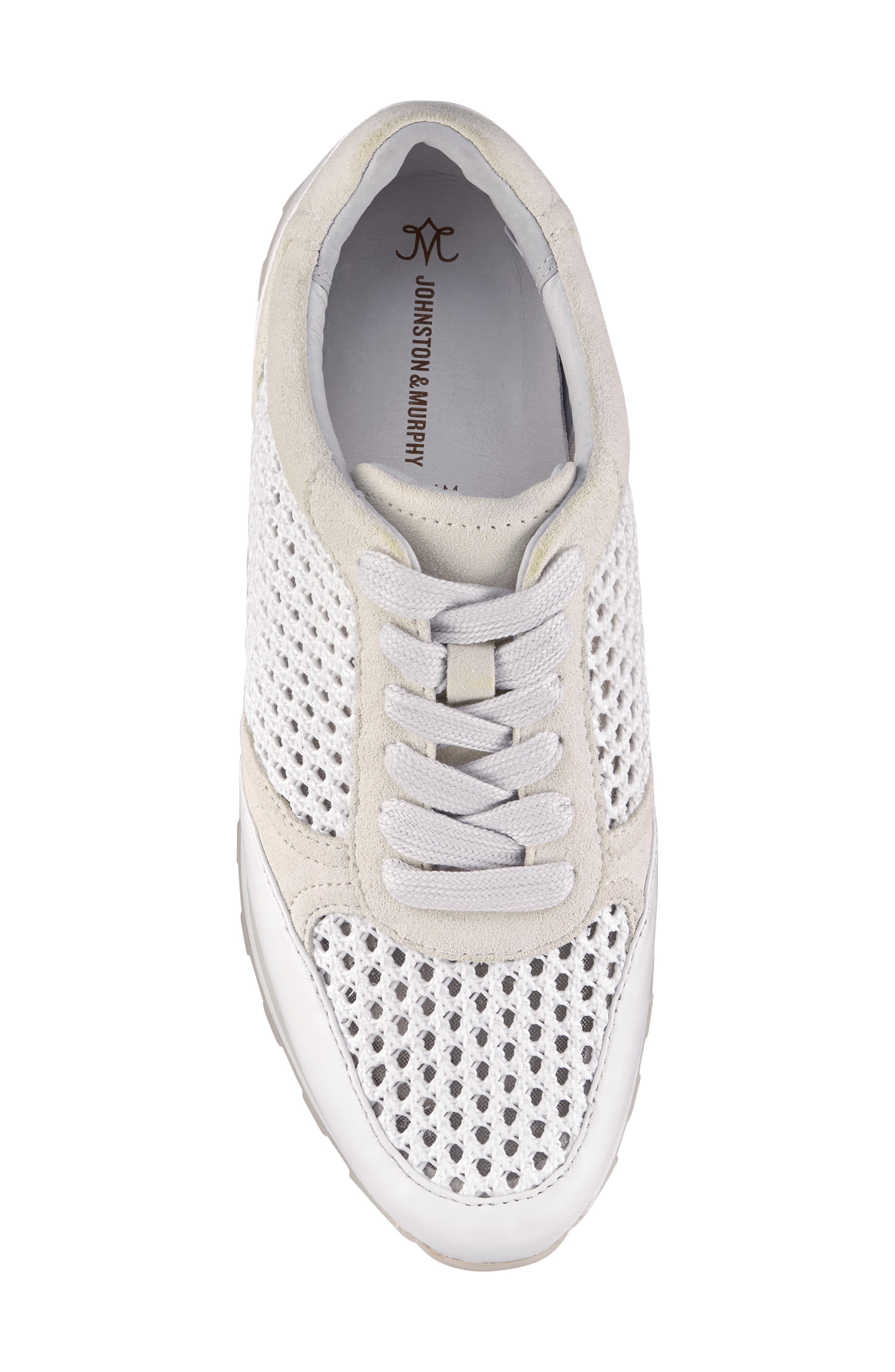 Johnston & Murphy Piper Knit Panel Sneaker, Alternate, color, White Suede/Crochet