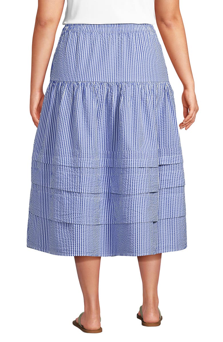 Lands' End Seersucker Pull On Midi Skirt, Alternate, color, Clear Blue/White Stripe