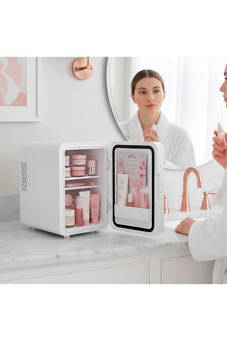 Mini Beauty Fridge with LED Mirror Door, Alternate, color, White