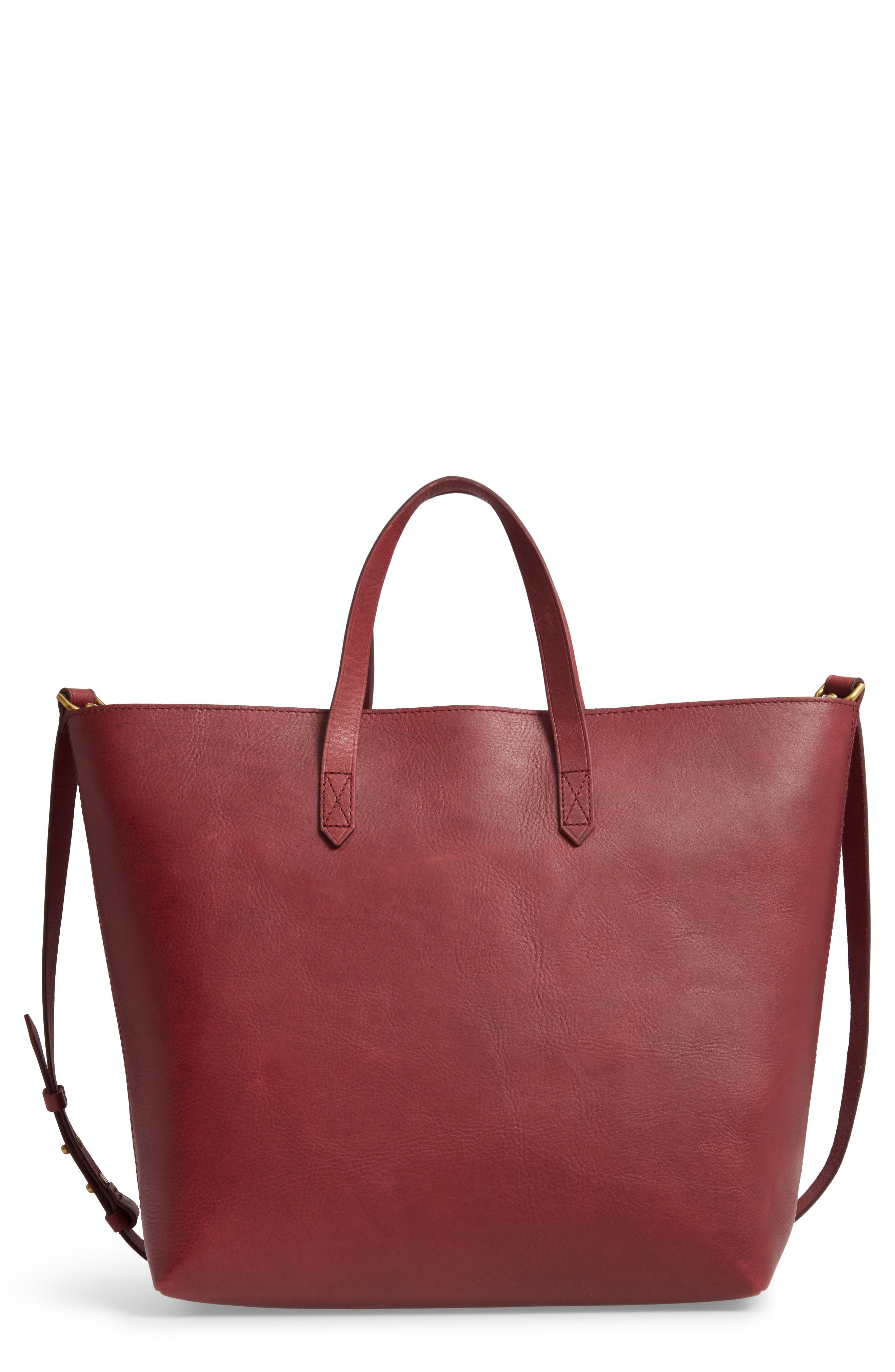 Zip Top Transport Leather Carryall, Main, color, DARK CABERNET