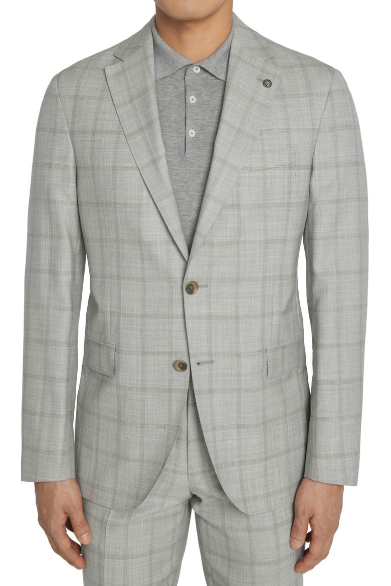 McAllen Unconstructed Plaid Wool Suit, Alternate, color, GREY