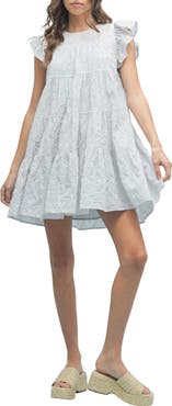 WISHLIST Embroidered Eyelet Ruffle Cap Sleeve Babydoll Minidress