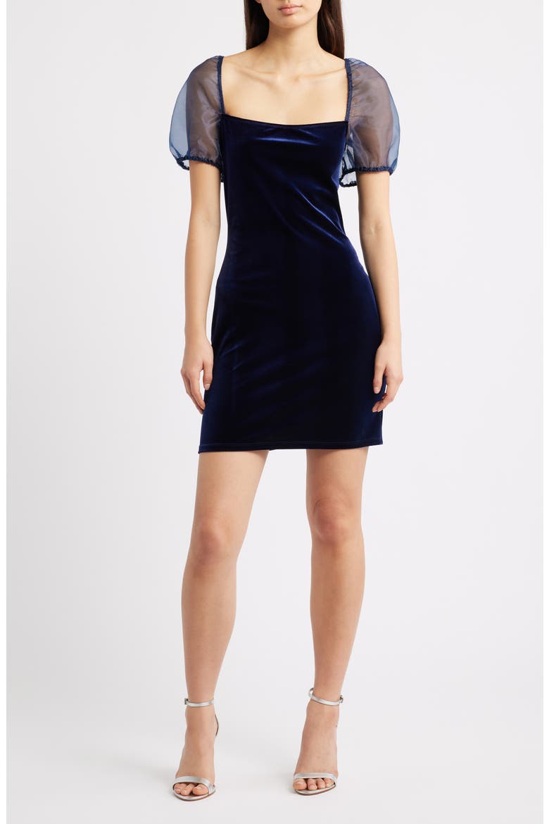 Puff Sleeve Velvet Minidress, Main, color, NAVY