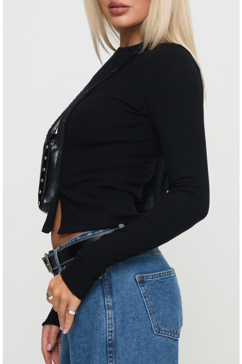 Passoni Asymmetric Cotton Crop Cardigan, Alternate, color, BLACK
