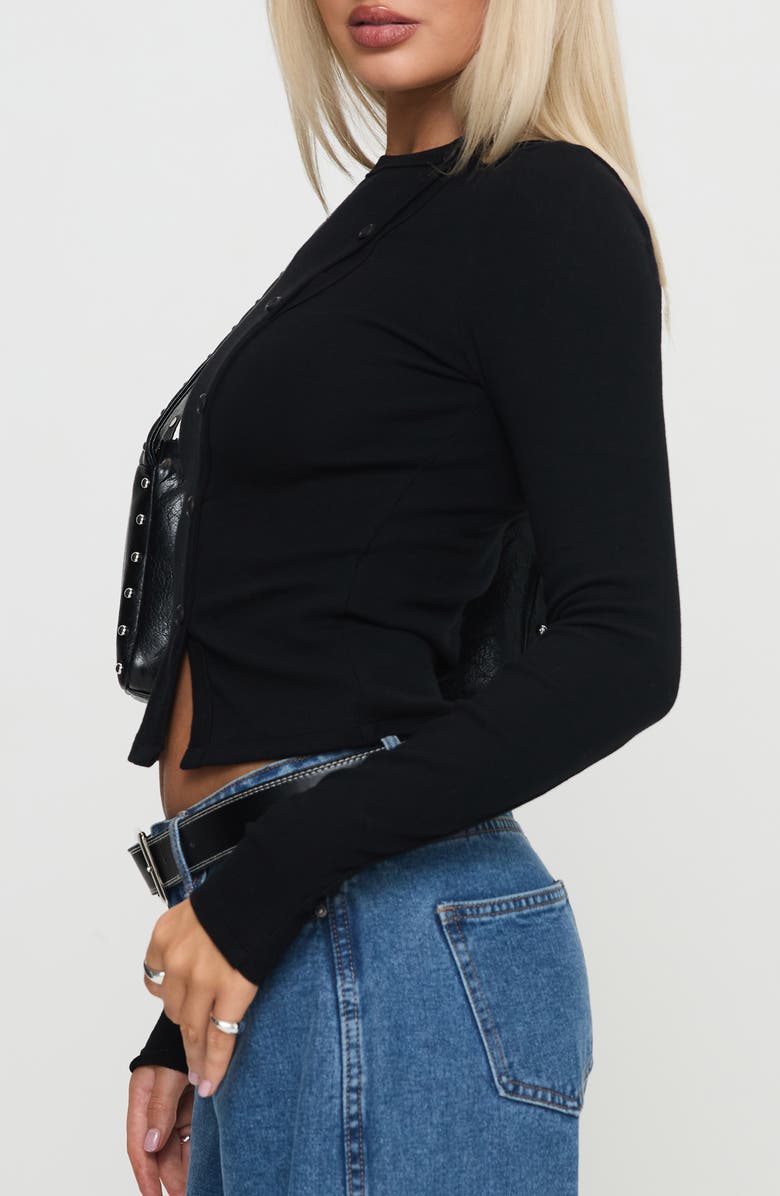 Princess Polly Passoni Asymmetric Cotton Crop Cardigan, Alternate, color, Black