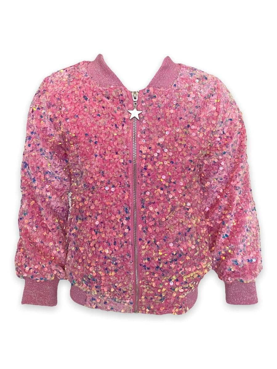 Lola + The Boys Pretty Sequin Bomber in Pink 