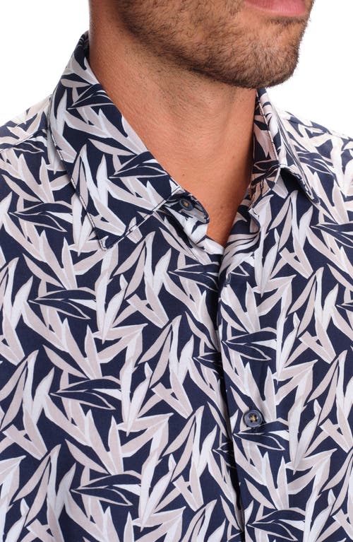 Studio Garnet Los Angeles Leaf Print Short Sleeve Button-up Shirt In Navy