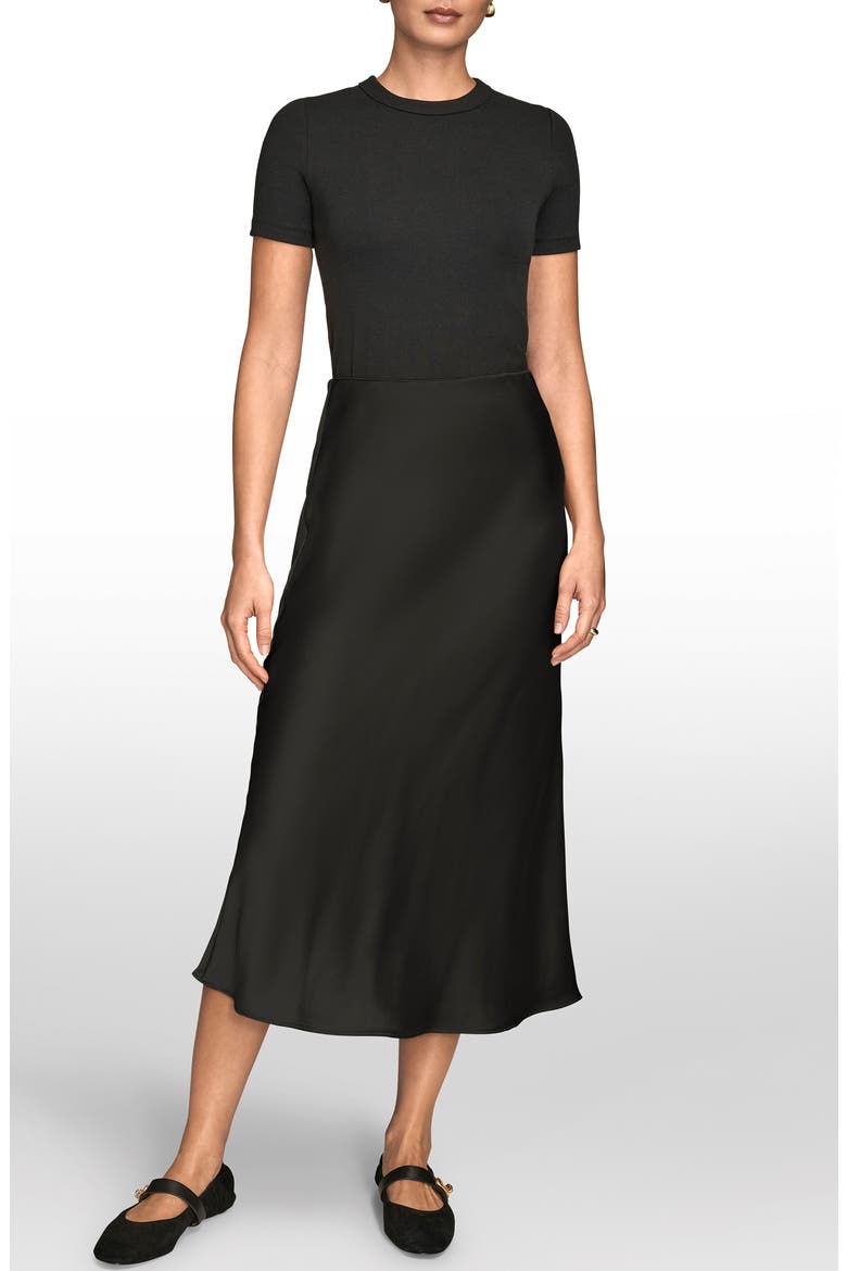 Satin Midi Skirt, Alternate, color, BLACK