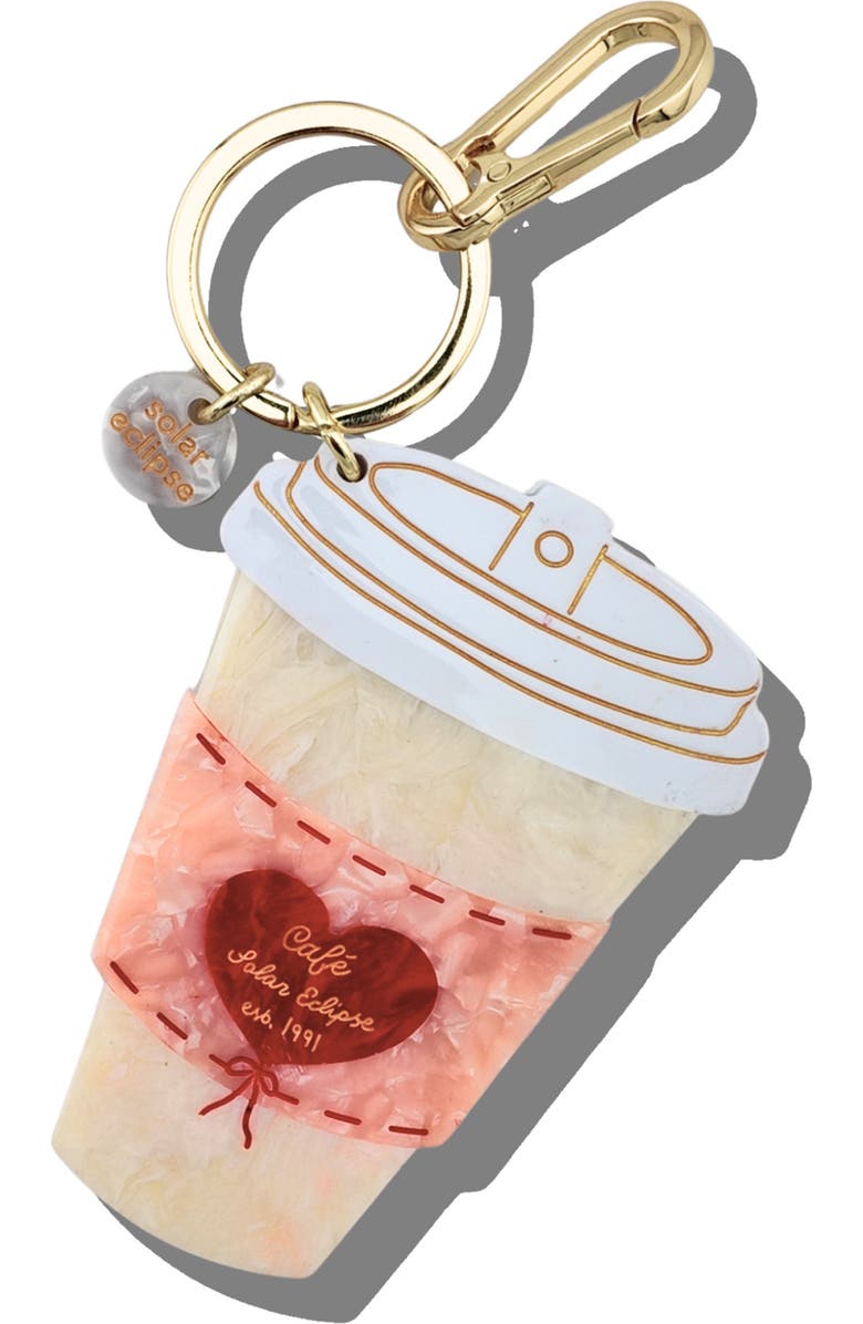 Solar Eclipse Hand Painted Coffee Cup Key Chain Bag Charm, Main, color, Cream