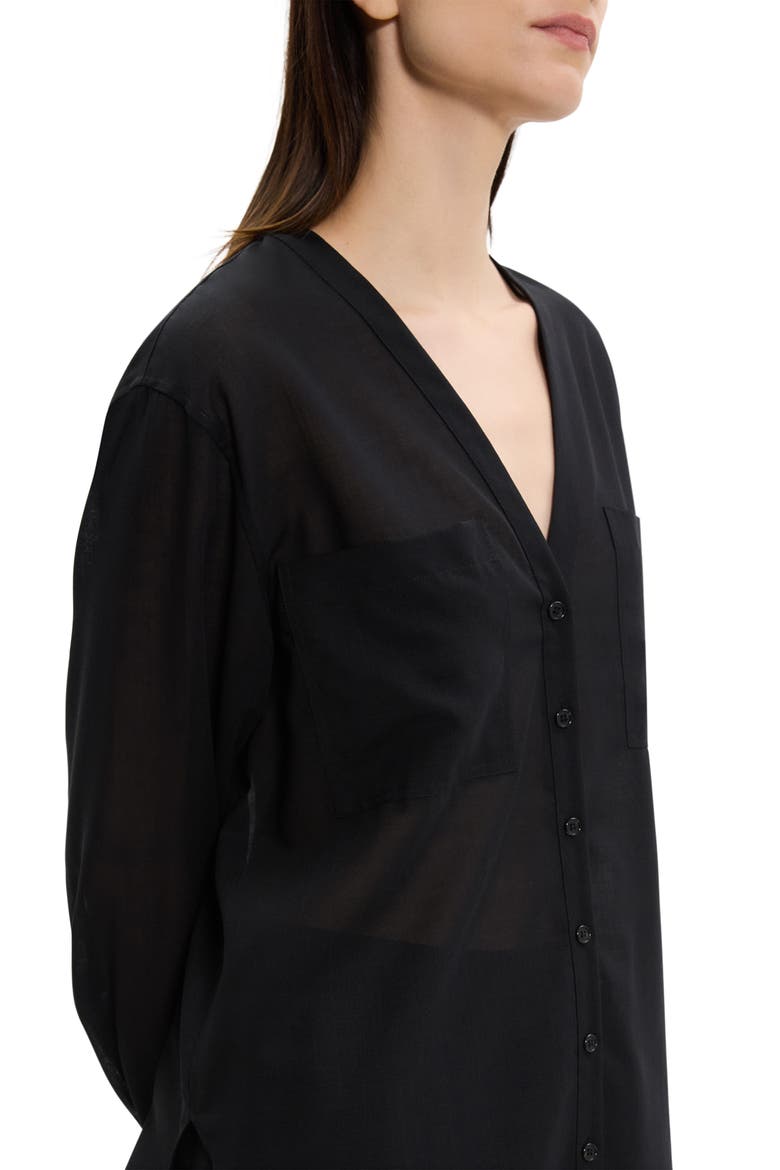 Wool Blend V-Neck Button-Up Shirt, Alternate, color, BLACK