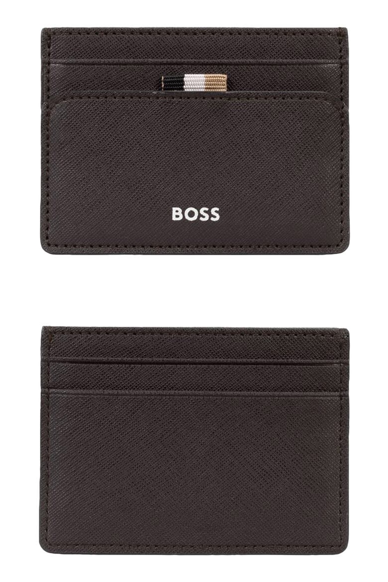 Zair Bonded Leather Card Holder, Alternate, color, DARK BROWN