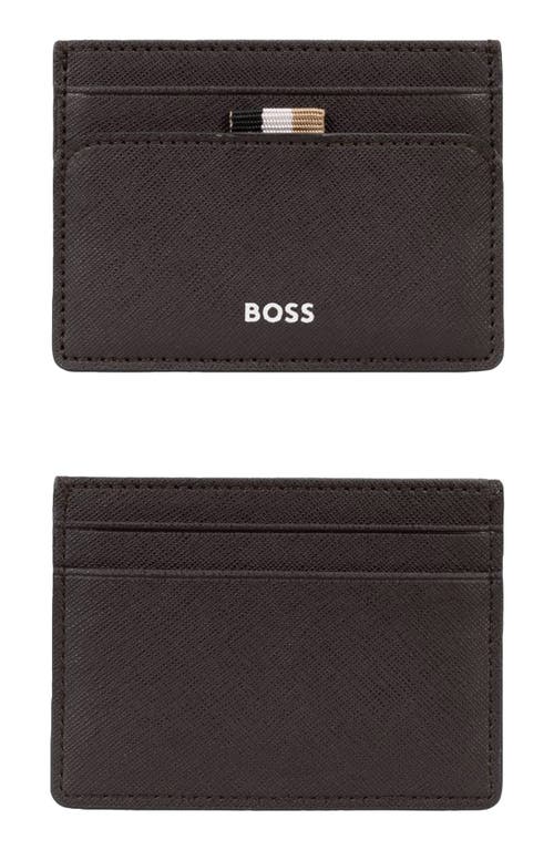 Hugo Boss Hugo Zair Bonded Leather Card Holder In Brown