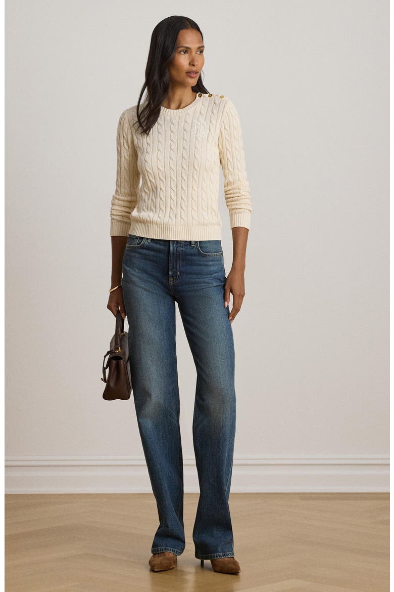 Button Trim Cable Knit Sweater, Alternate, color, WINTER CREAM