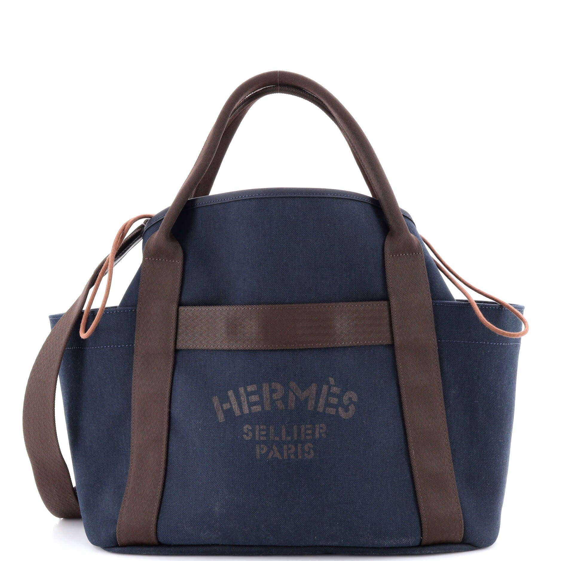 Pre-Owned Hermes Sac De Pansage Groom Handbag Canvas, Main, color, Bleu Nuit