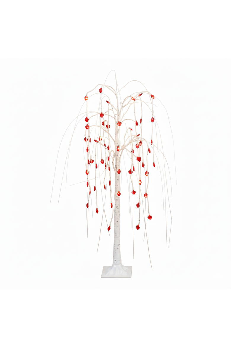 4-ft Pre-Lit Artificial Valentine's Day Willow Tree with 48 Heart Shaped LED Lights, Main, color, White