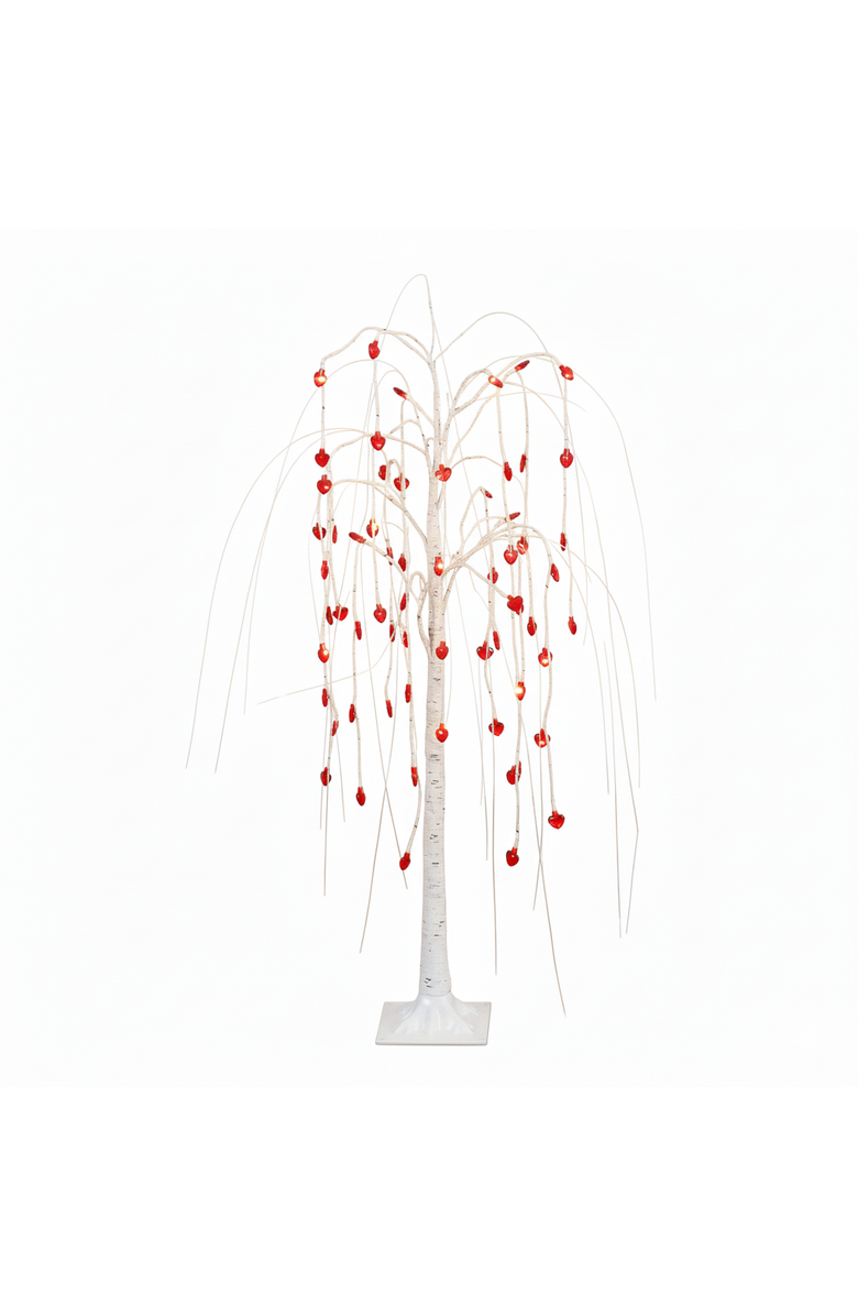 NEARLY NATURAL 4-ft Pre-Lit Artificial Valentine's Day Willow Tree with 48 Heart Shaped LED Lights, Main, color, White