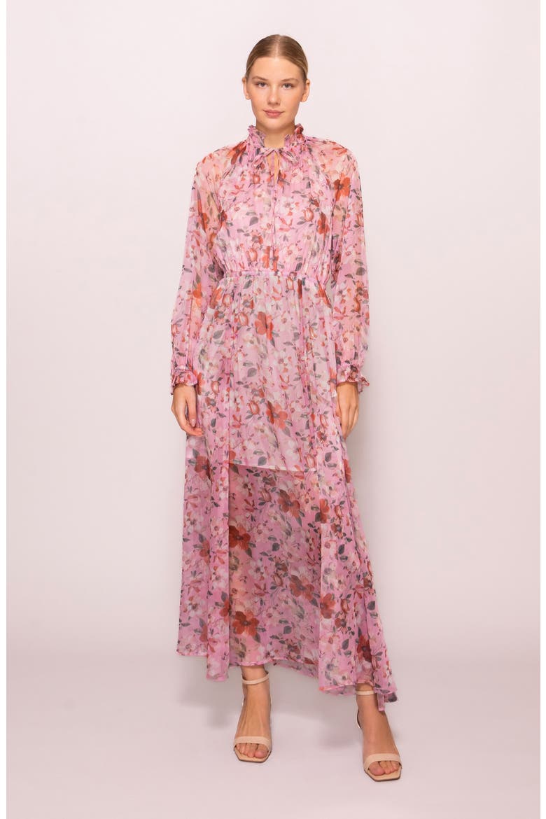 Long Sleeve Front Tie Maxi Dress, Alternate, color, PINK MULTI