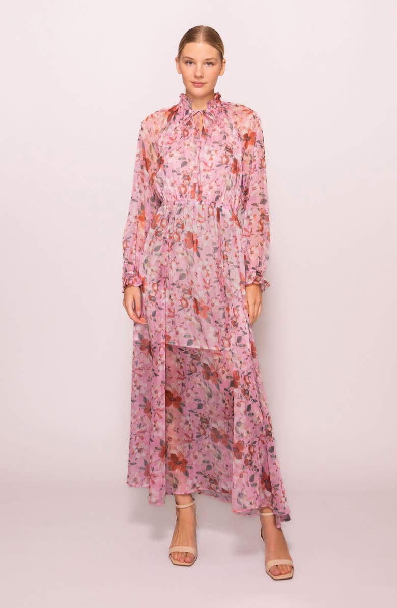 MELLODAY Long Sleeve Front Tie Maxi Dress, Alternate, color, Pink Multi