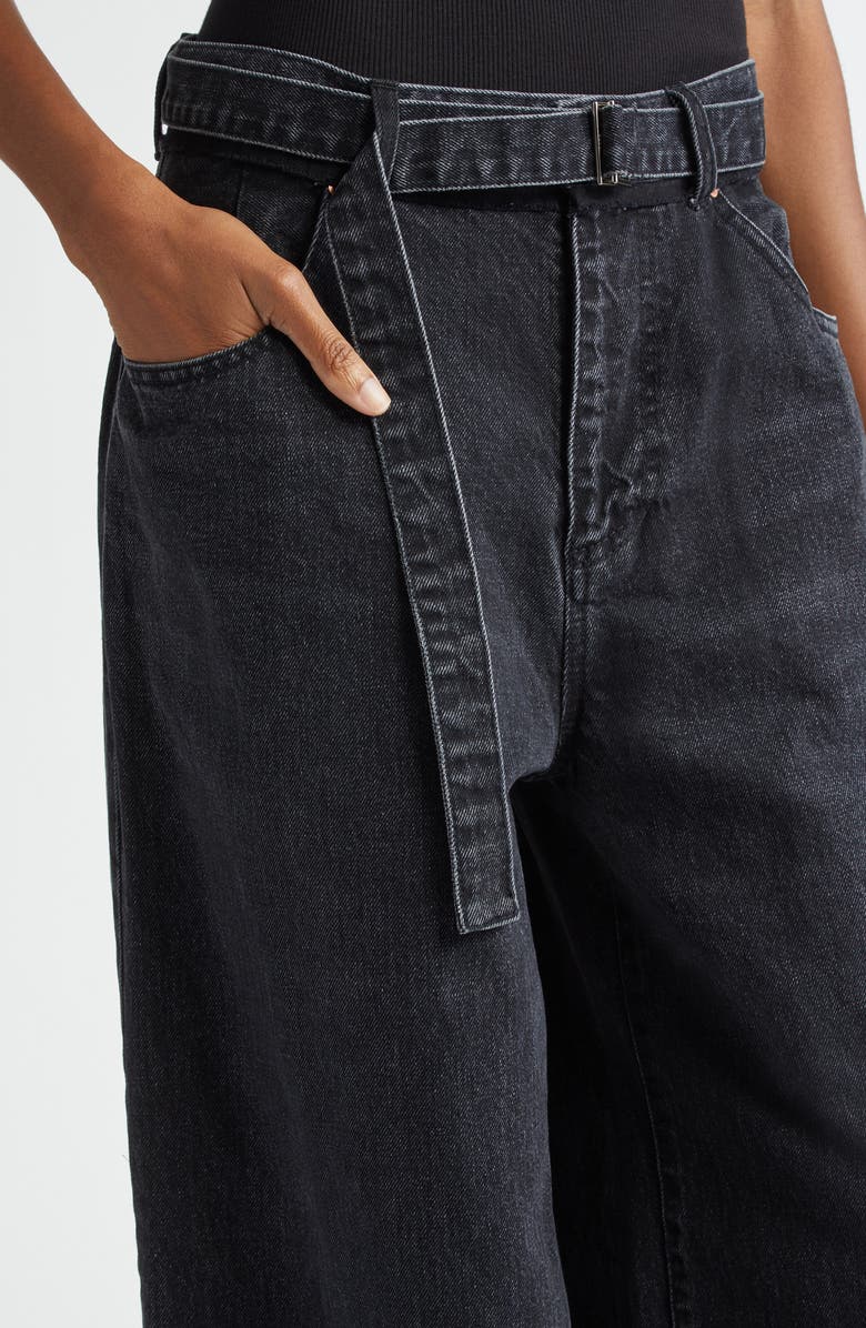 Sacai Belted Wide Leg Jeans, Alternate, color, Black 001