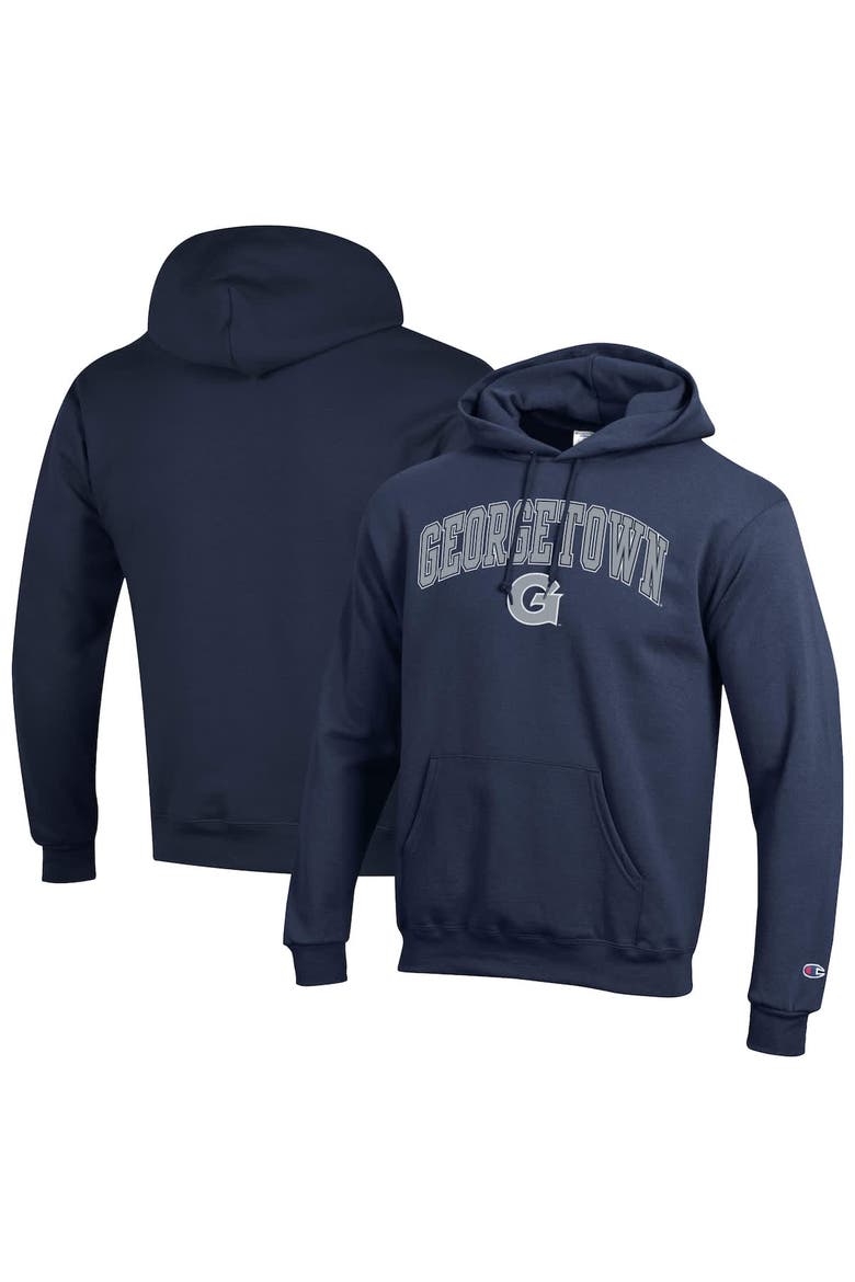 Men's Champion  Navy Georgetown Hoyas Arched Logo Fleece Pullover Hoodie, Alternate, color, Navy