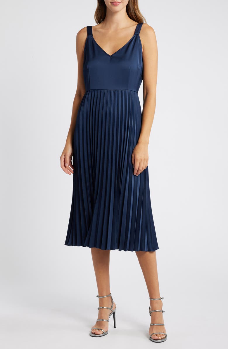 Sam Edelman Sweater & Plissé Skirt Set, Alternate, color, Navy