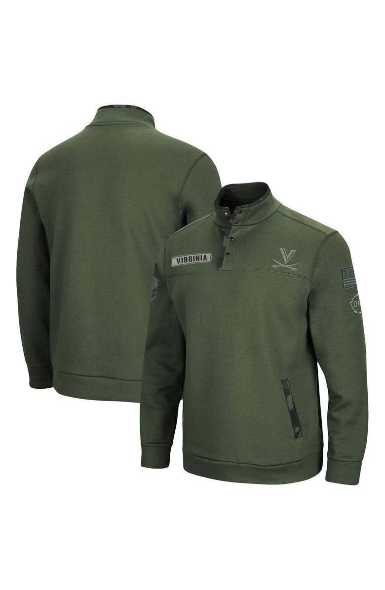 COLOSSEUM Men's Colosseum Olive Virginia Cavaliers OHT Military Appreciation Digital Camo Quarter-Snap Jacket, Alternate, color, 