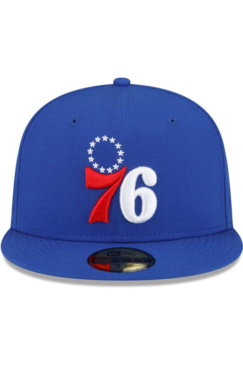 Men's New Era Royal Philadelphia 76ers 3x NBA Finals Champions Dual-Tone Logo 59FIFTY Fitted Hat, Alternate, color, Blue