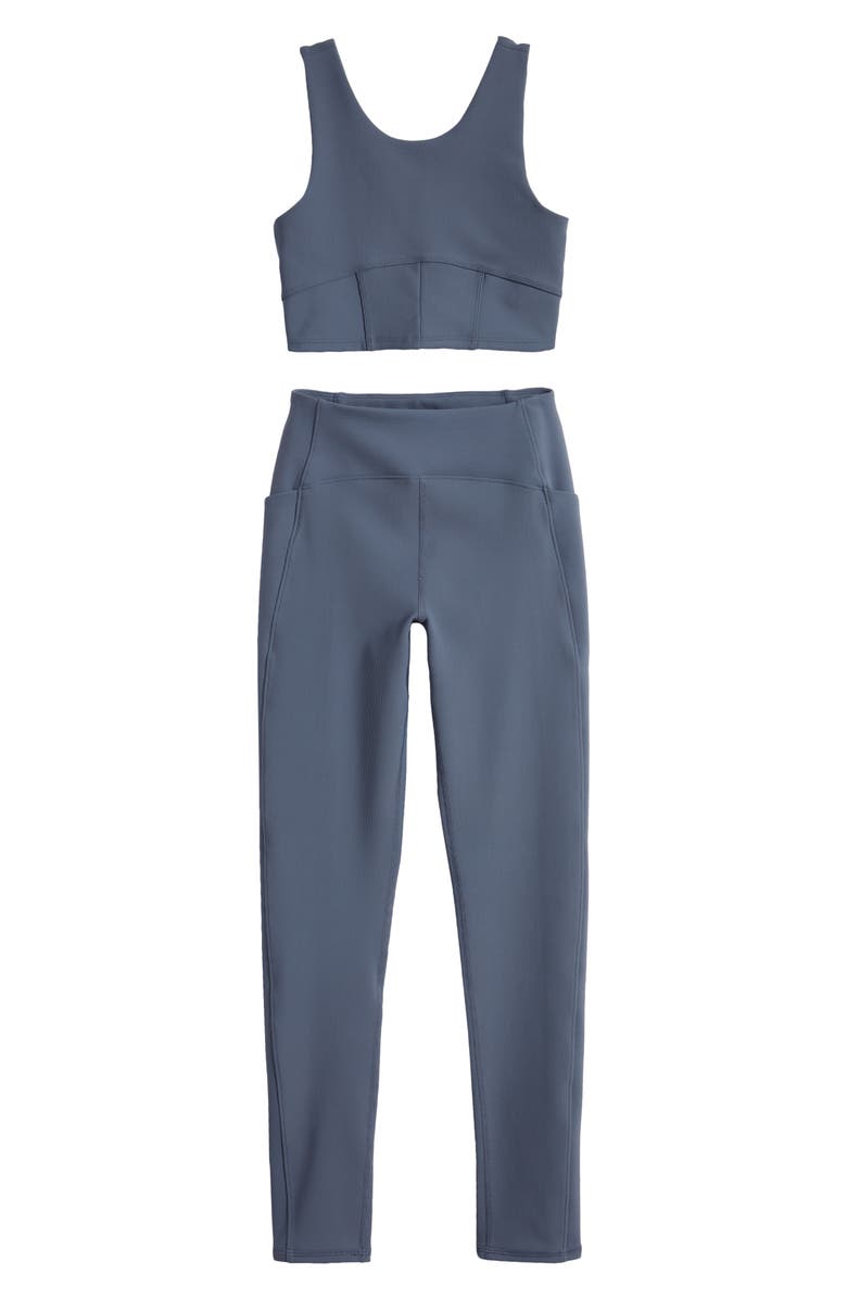 Zella Girl Kids' Luxe Rib Sports Bra & Pocket Leggings Set, Main, color, 